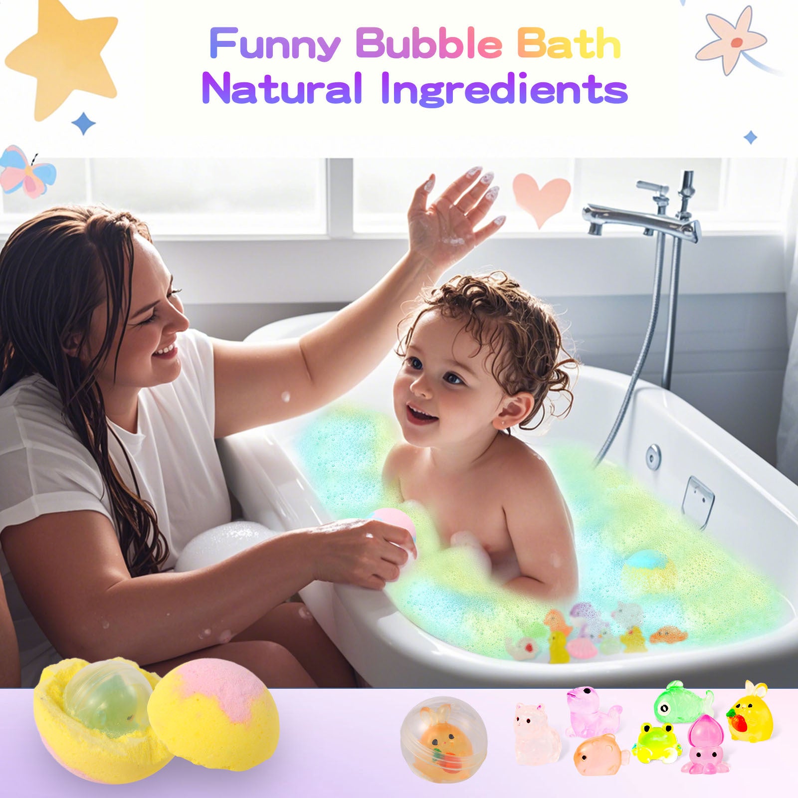 Bath Bombs - Kids Bath Time Fun Set with Fizzing Bubble Foam